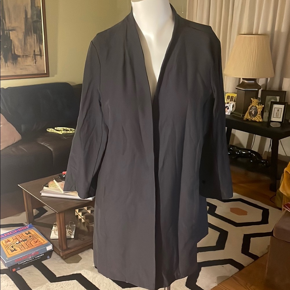 Eileen Fisher Black/Grey Open Front 3/4 Length Sleeves Cardigan